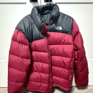 The North Face Men’s ' Burgundy and Charcoal Puffer Jacket
